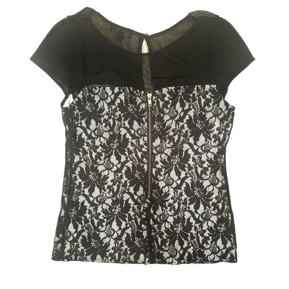 Rampage Y2K Blouse Unconventional Lace Sheer Top Gold Zip Sz M Whimsigoth Fairy - Picture 2 of 6